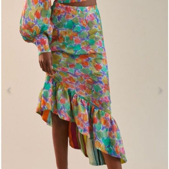 Anthropologie Hope For Flowers Asymmetrical Slim Floral Multicolor Skirt XL‎ - Picture 1 of 16
